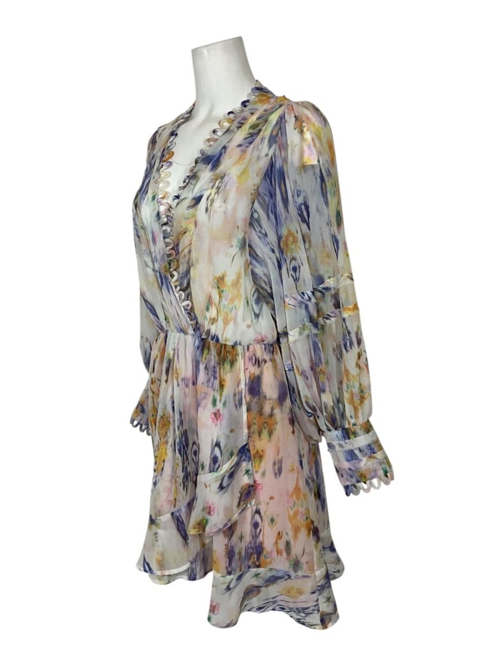 Avantlook Ruffle Chiffon Dress L Multicolor Long Sleeve Sheer - Picture 4 of 15